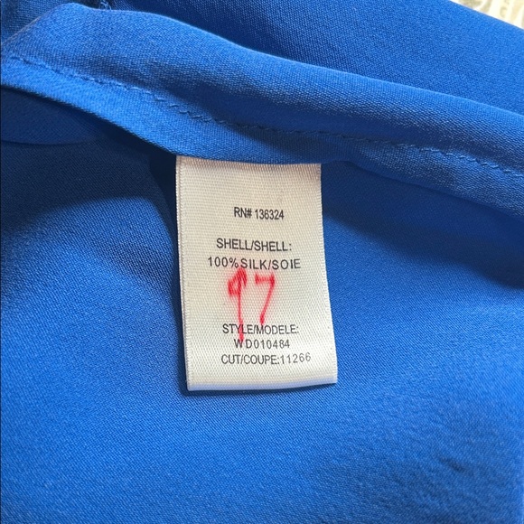 Halston Heritage Cerulean Blue Pleated Keyhole Silk Blouse - Picture 4 of 5